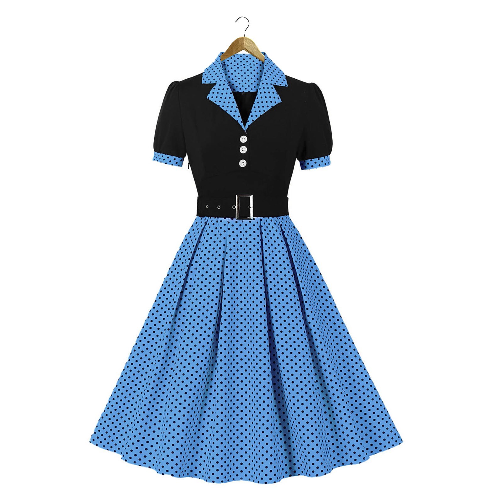 Women Vintage Cocktail Party Swing Costume 1950s Polka Dot Dress With Belt - Picture 19 of 41